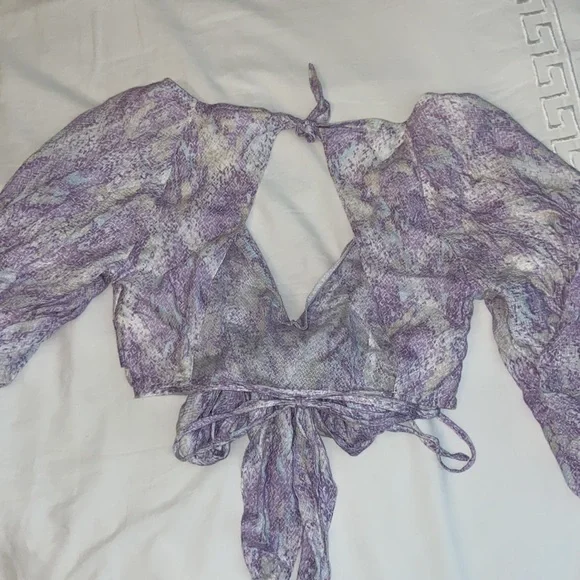 Skylar and Madison Cropped Blouse with Bow - Picture 6 of 6